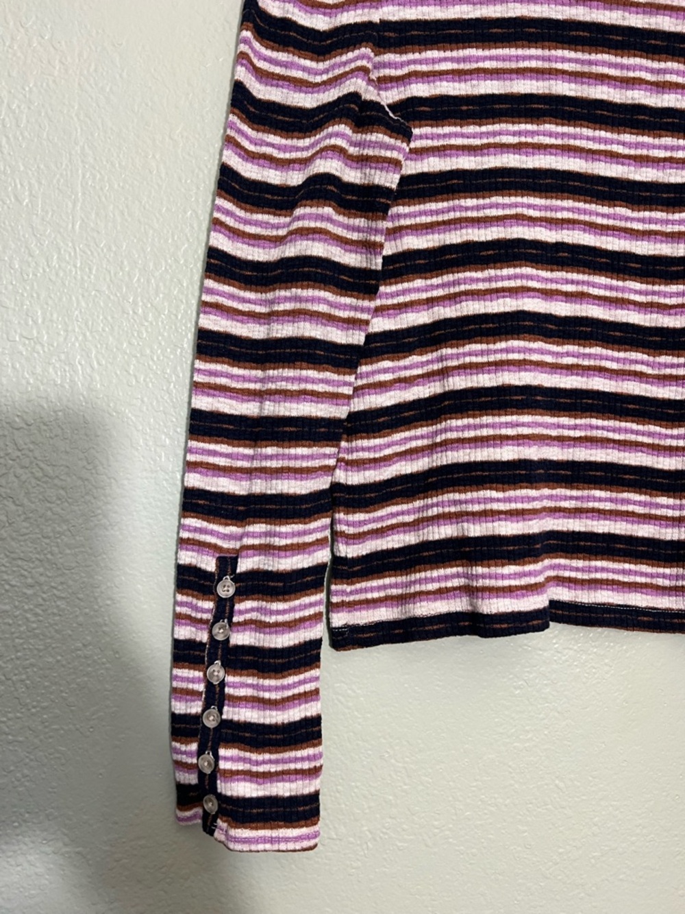 Madewell Striped Ribbed Top in Pink, Brown & Black L PTP 20 - Picture 4 of 7